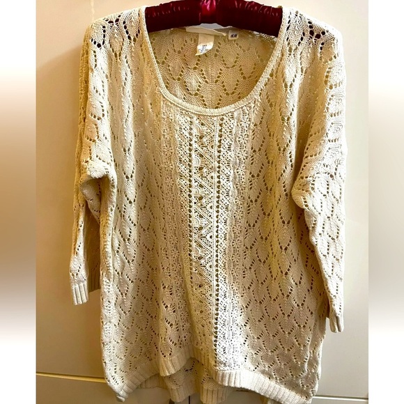 H&M LOGG lace Sweater Women's Ivory/ tan  Size S Pullover 100% Cotton - Picture 1 of 3